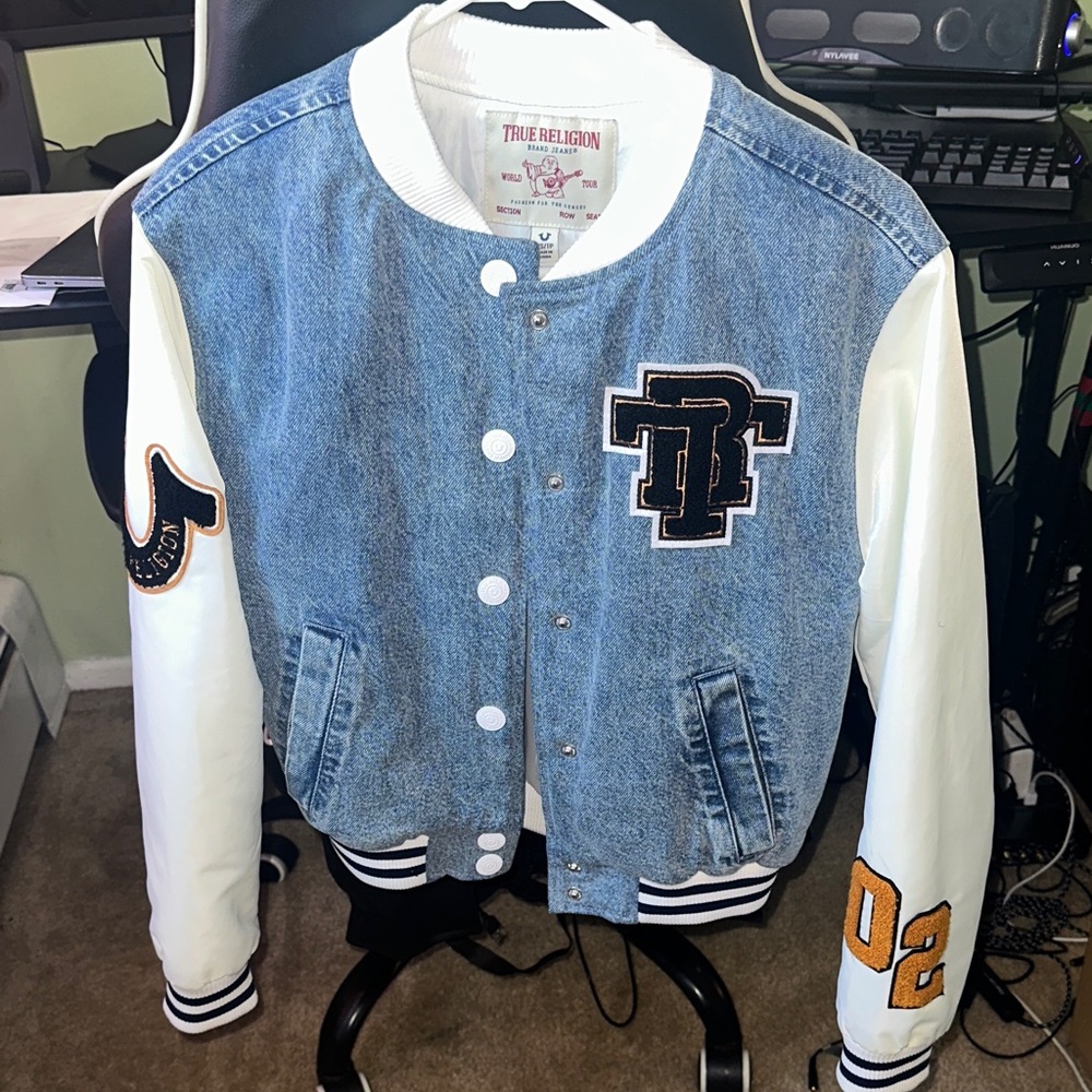 True Religion Blue and White Denim Jacket